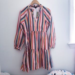 NWT JCrew Colorful Stripe Tiered Popover Dress M
